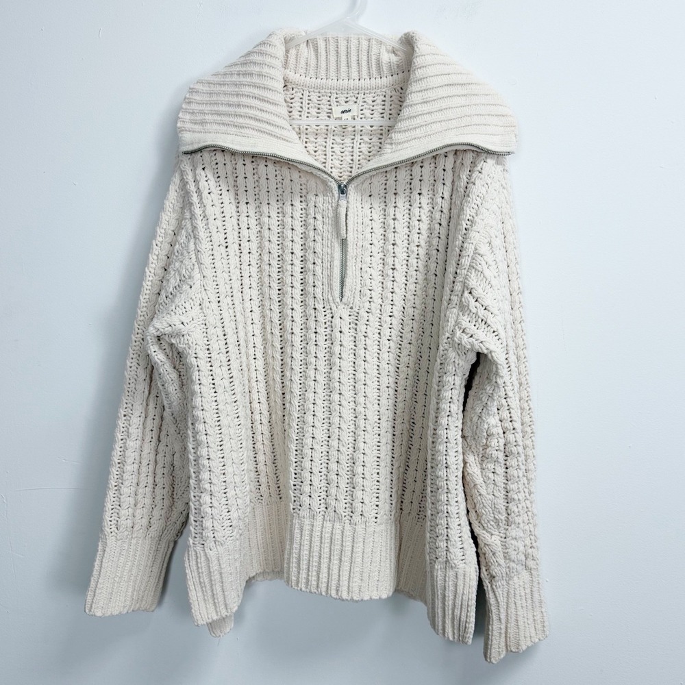 Aerie Sweater Womens Large Off White Half Zip Oversized Pullover Knit
